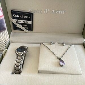 Cote D’ Azur Silver Quartz  Watch and a Set of Necklace